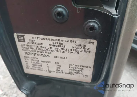 2003 Chevrolet Silverado 1500 Lt from USA, damaged, VIN 2GCEC19T331139435